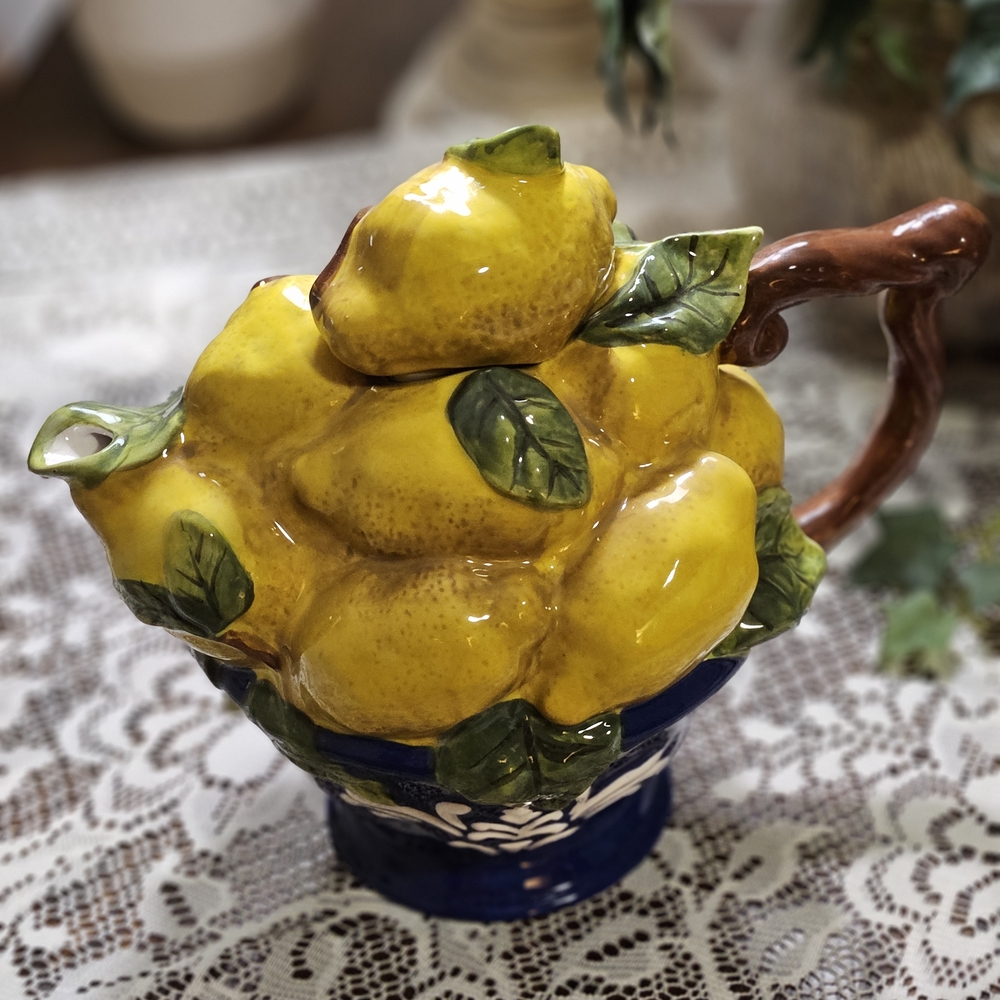 Blue Sky Lemon Cluster Bowl with Brown Handle